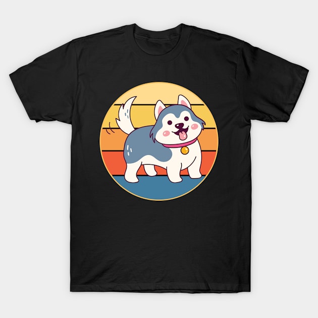 Funny Kawaii Cute Husky Dog Vintage Retro Sunset T-Shirt by Inspirational And Motivational T-Shirts